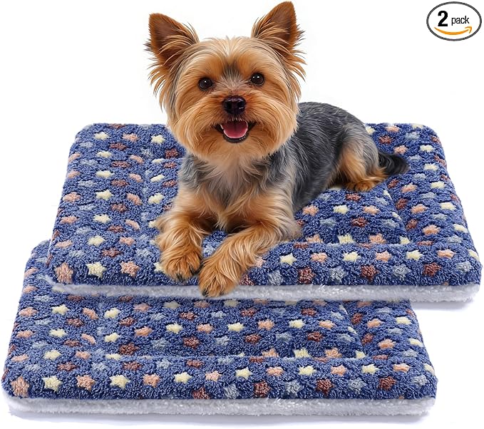 Mora Pets Dog Bed Crate Pad Ultra Soft Pet Bed with Cute Star Print Washable Reversible for Large Medium Small Dogs 23 x 18 inch 2 Pack Dark Blue