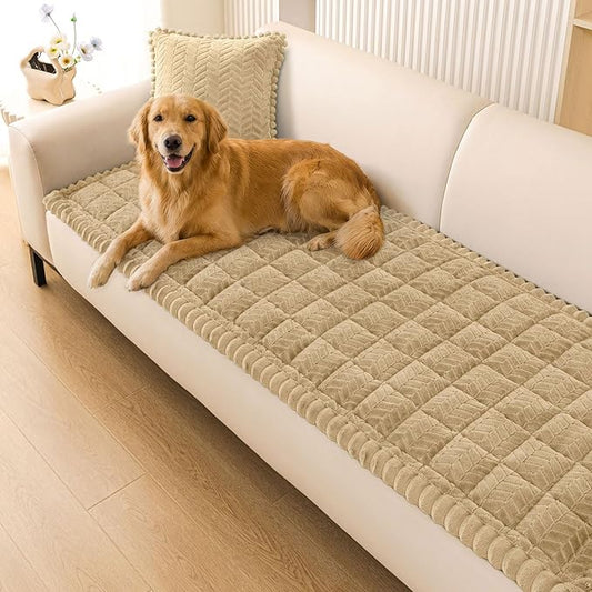 Smiry Couch Cover for Dogs, Non Slip Fuzzy Pet Sofa Covers Washable for 2 Cushion Couch, Soft Thick Furniture Protector for Cats Dogs, Against Fur, Dirt, Scratch Resistant (Khaki, 27.6"x47")