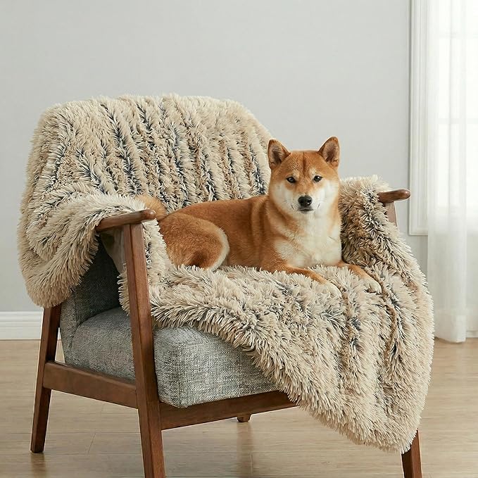 PJYuCien Dog Blanket for Dogs, Puppies and Pets, Lightweight & Portable Fluffy Fleece Throw, Super Soft Plush Cat Blanket for Couch/Car Seat/Furniture, Machine Washable, 30"x40", Beige