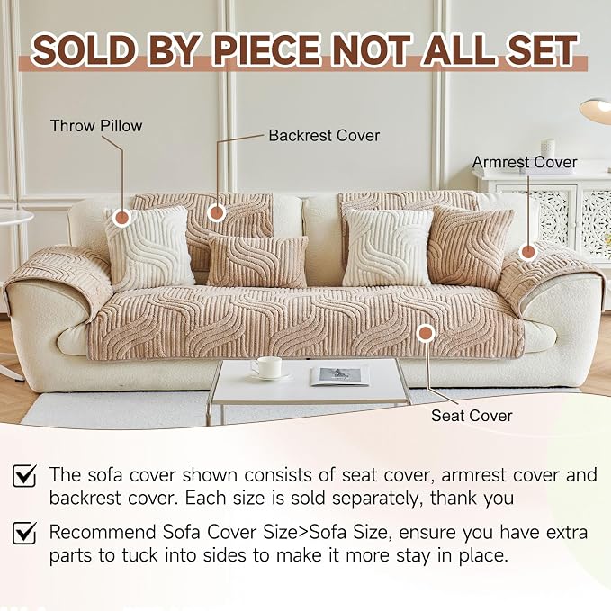 OTOB Couch Covers for 3 Cushion Couch Sofa Pet Friendly, Washable & Non Slip Fuzzy Plush Sofa Cover Slipcovers, All Seasons Ultra Soft Furniture Protector, 1 Piece (Coffee, 27.6"x70.9")