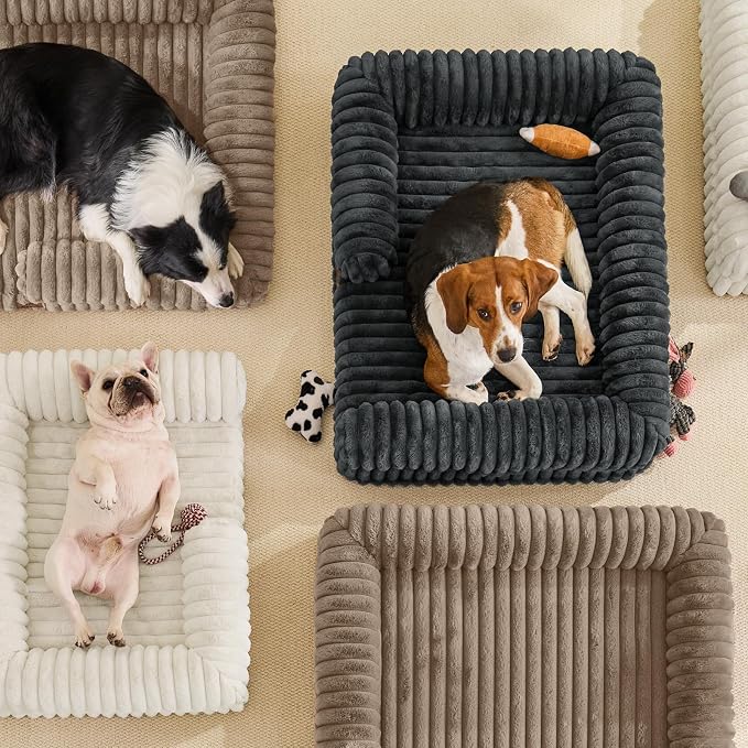 Orthopedic Dog Bed for Large Dogs, Washable Dog Bed with Faux Rabbit Fur Waterproof Cover, High Density Egg Crate Foam Support with 3-Sided Bolsters for Senior Dogs, Non-Skid Bottom,35x28x7, Taupe
