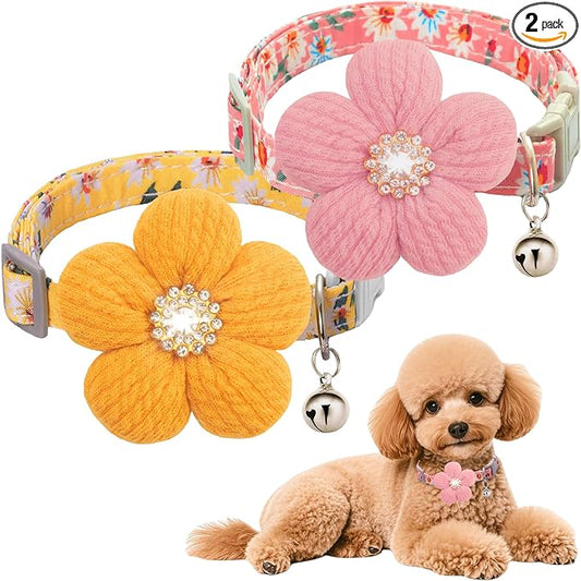 Medium Dog Collar with Flower, Dog Collars for Medium Dogs Collar for Girl Cute Dog Collar with Bell, Adjustable Length