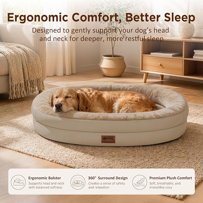 Orthopedic Dog Bed for Medium Dogs, Waterproof Dog Bed with Removable Bolsters, Egg Crate Foam Pet Couch for Medium Size Dog with Machine Washable Cover & Non-Slip Bottom, Light Brown