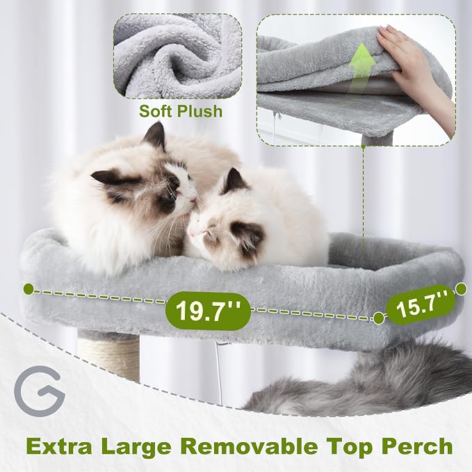 Gitelsnour Cat Tree, Cat Tower for Large Cats with 2 Big Platforms, 2 Baskets, condo and Toys, 63" Cat Scratching Posts for Indoor Cats, Light Gray GCT020W