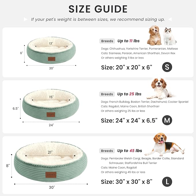 Love's cabin Round Donut Cat and Dog Cushion Bed, 20in Pet Bed for Cats or Small Dogs, Anti-Slip & Water-Resistant Bottom, Super Soft Durable Fabric Pet beds, Washable Luxury Bed Apple Green Stripe