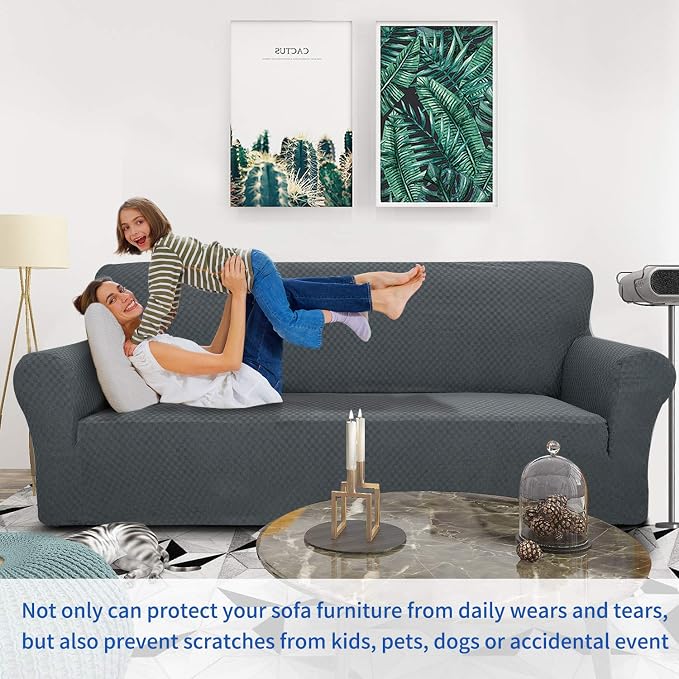 ZNSAYOTX 1 Piece Jacquard Couch Covers for 2 Cushion Couch High Stretch Loveseat Slipcover for Pets Dogs Anti Slip Love Seat Sofa Slipcover Furniture Protector (Loveseat, Dark Grey)