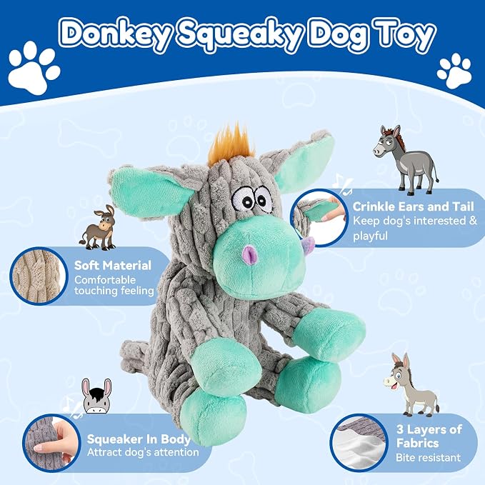 loncoldy Dog Toys, Interactive Dog Squeaky Toys, Tough Crinkle Stuffed Animal Chew Toy for Small, Medium, Large Breeds, Plush Toy to Keep Them Busy, Pet Toys for Dogs