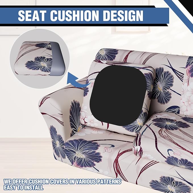 Stretch Couch Covers for 3 Separate Cushion Couch Sofa,Floral Printed Couch Sofa Cover,Washable Sofa Slipcover,Pet Friendly Furniture Protector with Elastic Bottom,Universal Fit for Home(Sofa,Cover)