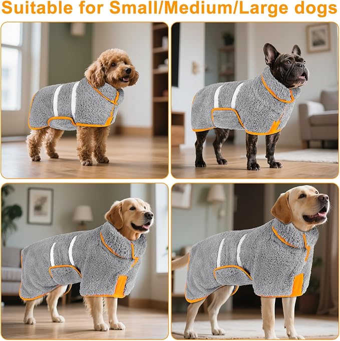 Bienbee Dog Bathrobe, Quick Drying Super Absorbent Pet Robes for Small Medium Large Dogs, Drying Coat for After Bath & Swim, Warm & Cozy Dogs Towels, Dog Puppy Bath Supplies, Gray S
