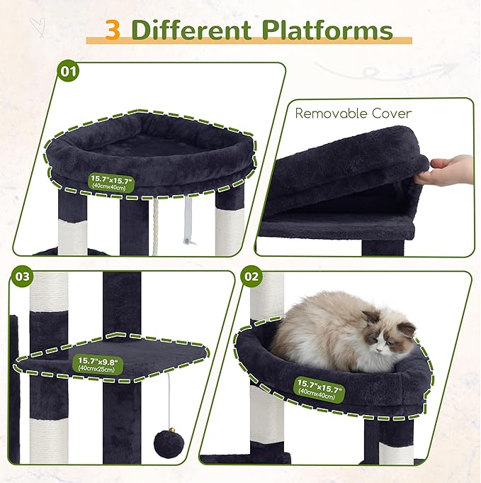 Gitelsnour Sturdy Cat Tree with 3 Large Cat Condos, 3 Platfroms, 71.7'' Cat Tree Tower for Indoor Cats Large Adult, Heavy Duty Cat Tower with 10 Scratching Posts for 20 lbs+Cats, Drak Gray GCT036G