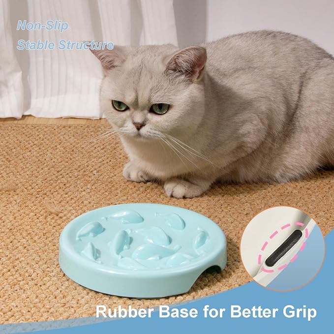Slow Feeder Bowl for Cats and Small Dogs,Cilkus Fish Pool Design, Fun Interactive Bloat Stop Puzzle Feeder Bowl Healthy Eating Diet Made of Melamine Food Grade Material Dishwasher Safe (Blue)