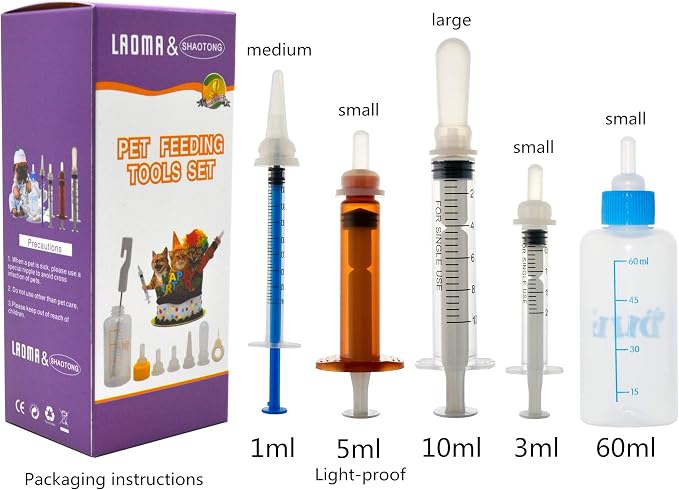Kitten Bottles for Nursing. Pet Puppy Bottles. Dog and cat and Wild Animal Silicone Nipples (Feeding Tool)