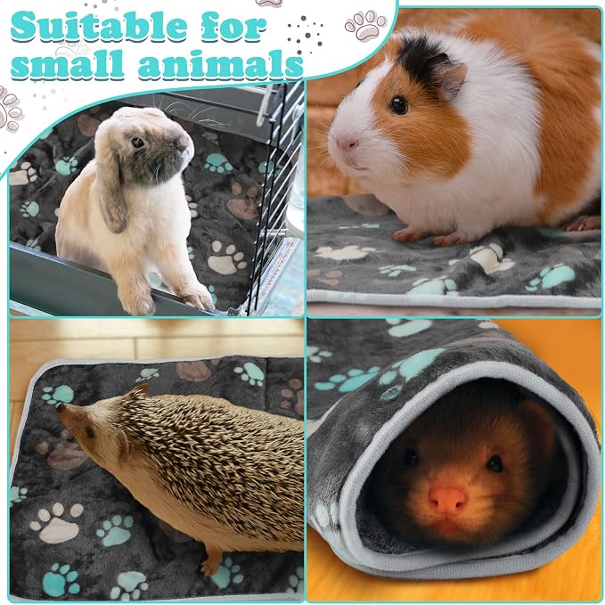 Reginary 4 Pcs Waterproof Guinea Pig Blankets Washable Small Animal Fleece Bedding Absorbent Guinea Pig Cage Liners Reusable Training Pee Pad Pet Sleep Mat for Hamster(Cute Paw,24 x 16 Inch)