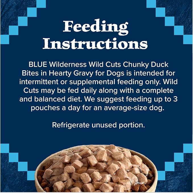 Blue Buffalo Wilderness Trail Toppers Wild Cuts Natural High-Protein Dog Wet Food, Duck Bites in Hearty Gravy, 3-oz Pouch, 24 Count