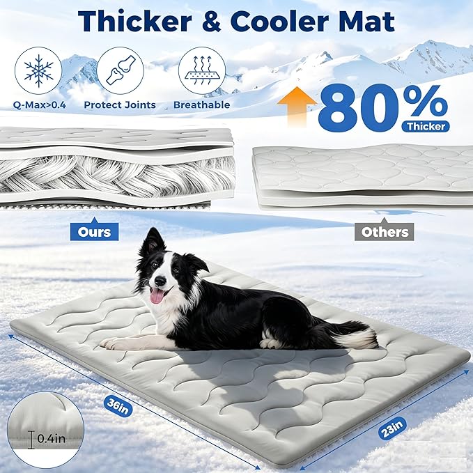 Dog Cooling Mat, Q-MAX>0.5 Reversible Kennel Mat (Cool & Warm), Dog Crate Pad Indoor & Outdoor, Portable Waterproof Washable All-Season Pet Bed Mat 36"×23"