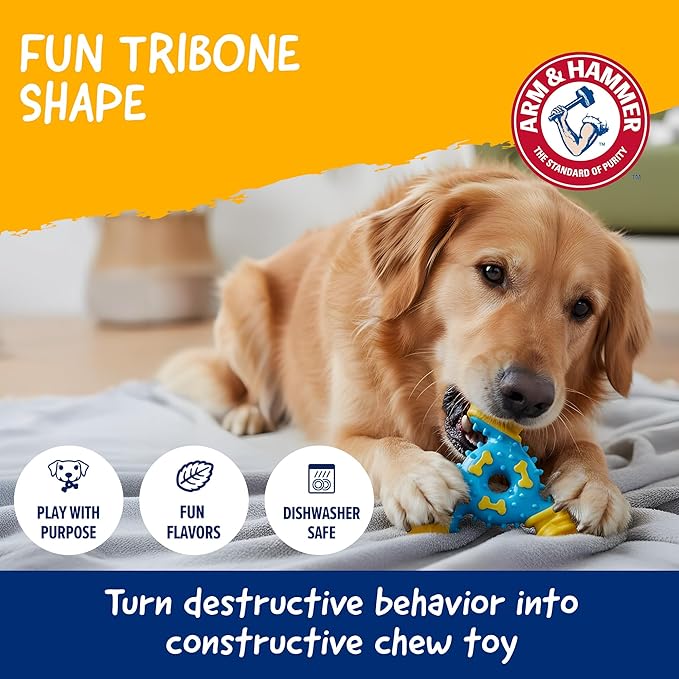 Arm & Hammer Nubbies TriBone Dog Dental Chew Toy Peanut Butter Flavor Moderate Chewers Nylon TPR Plaque Tartar Reduction Baking Soda Infused