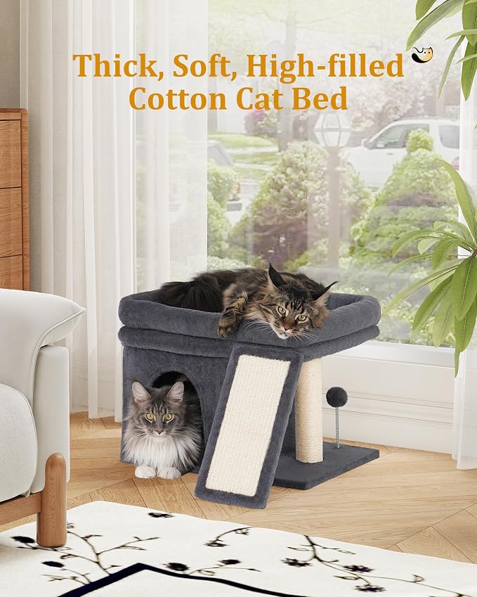 Aechonow Cat Tree for Large Cats, 14Inch Cat Tree Tower with Scratching Post, 20x16.5Inch Perch Bed for Adult Senior Cats, Removable Washable Mat, Dark Gray