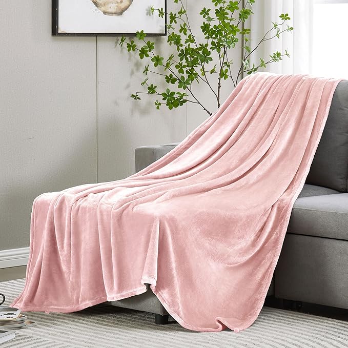 DREAMNINE Soft Plush Fuzzy Fleece Throw Blanket for Couch Sofa Chair 50" x 60", Decorative Solid Lightweight Fluffy Velvet Blankets for Women Girl, Cozy Accent Shaggy Flannel Blanket for Bedroom, Pink