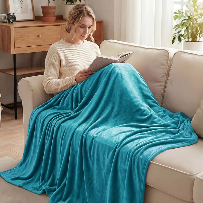 Exclusivo Mezcla Fleece Blanket Twin Size for Bed, Super Soft and Warm, All Season, Cozy, Plush, Lightweight, 90x66 Inches, Teal