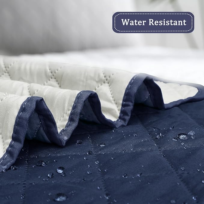 Easy-Going Reversible Chair Cover Washable Sofa Cover for Dogs Water Resistant Couch Slipcover Furniture Protector Cover with Adjustable Straps for Pets (Chair 30 in, Navy/Ivory)