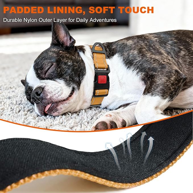Taglory Reflective Dog Collar for Small Dogs, Soft Neoprene Padded with Escape-Proof Locking Buckle, Upgraded Zinc Alloy Ring, Adjustable Nylon Collar for Walking, Tan,S
