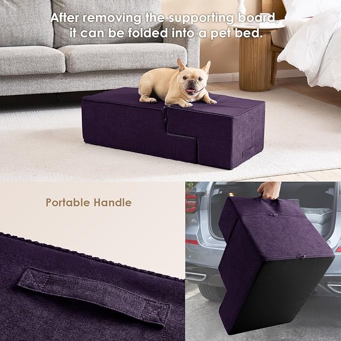 EHEYCIGA Dog Stairs for Bed 20" H, 4-Step Extra Wide Dog Steps for High Bed, Pet Steps for Small Dogs and Cats, Non-Slip Balanced Pet Ramp Indoor, Purple