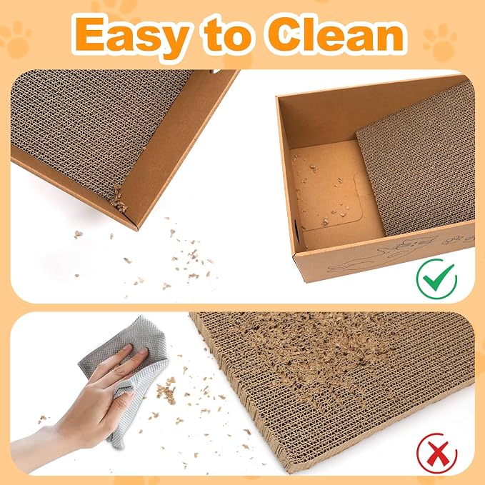 Goosheep 22in L-Shaped Cat Scratcher 2-in1 Scratching Board for Indoor Cats Protecting Furniture Cardboard Box Scratch Pad, Scratching Posts with Feathered Toy