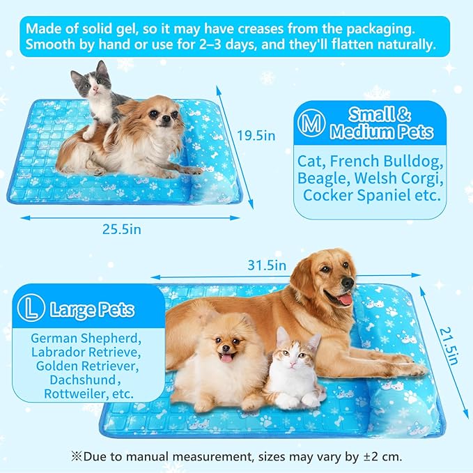 Dog Cooling Mat, Pet Cooling Mat with Non-Toxic Solid Gel, Self-Cooling Pad for Dogs, Waterproof, Durable Cooling Bed for Indoor, Outdoor, Summer