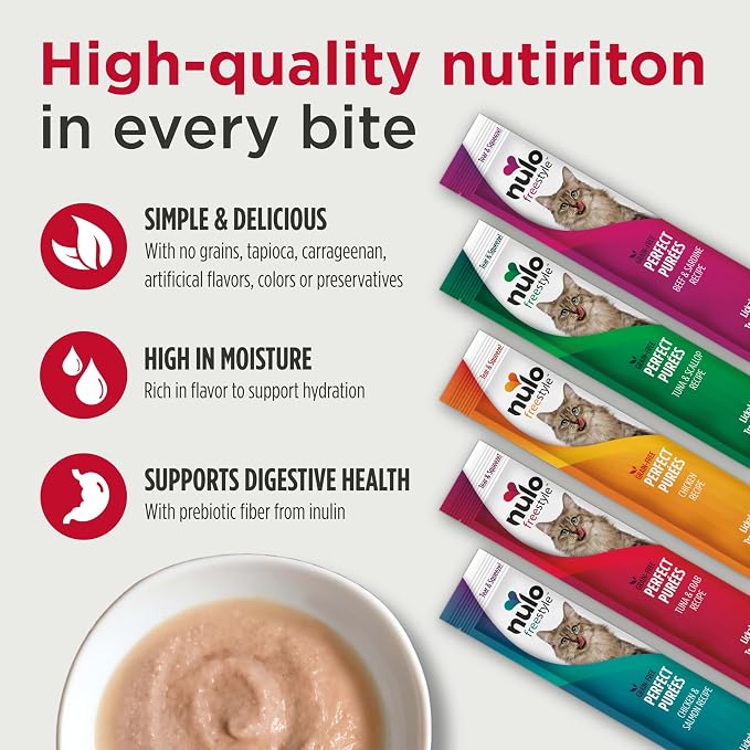 Nulo Freestyle Lickable Cat Treats - Perfect Purées Tuna & Crab, Squeezable Grain-Free Wet Cat Food Topper, High Moisture for Hydration, 48 x 0.5oz