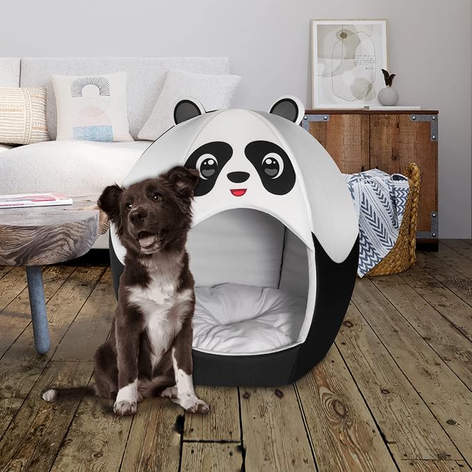 Maccabi Art Panda Theme Dog Bed - Cute Igloo Style Pet Bet - Fits Small Dogs, Puppies, Cats - Pillow Insert with Plush Lined Interrior, Non-Slip Igloo Design - 16 x 16 x 18