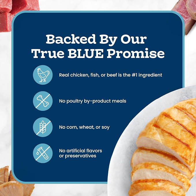 Blue Buffalo Tastefuls Purées Variety Pack Wet Cat Food Complement (Salmon, Chicken, Tuna, Beef) Made with Natural Ingredients, for All Life Stages, 3-oz. Resealable Pouches (12 Count)
