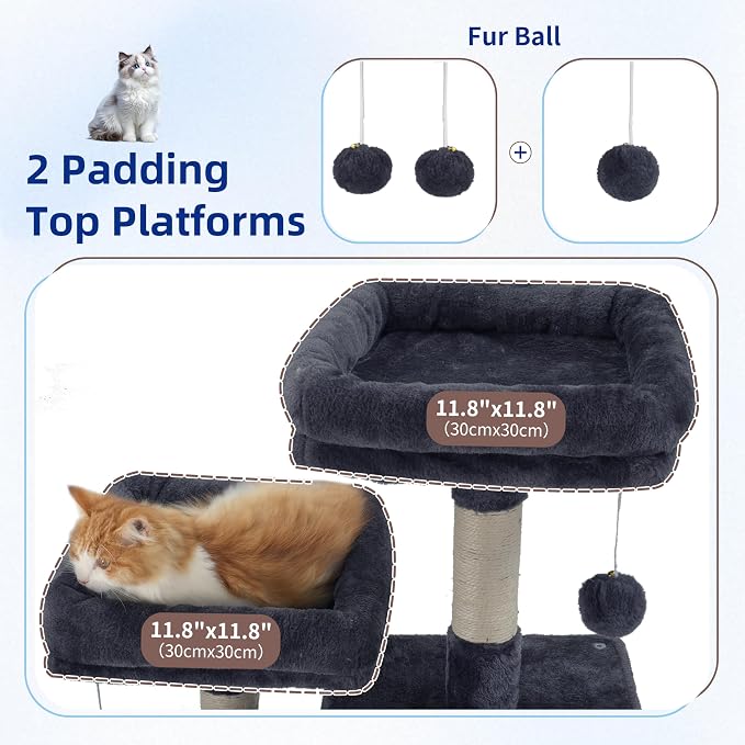 Gitelsnour Multi-Level Cat Tree for Indoor Cats, Cat Tower with 2 Scratching Boards, 2 Plush Padding Platforms, Cat Condo House with Hammock, Basket, Smoky Gray GCT022G
