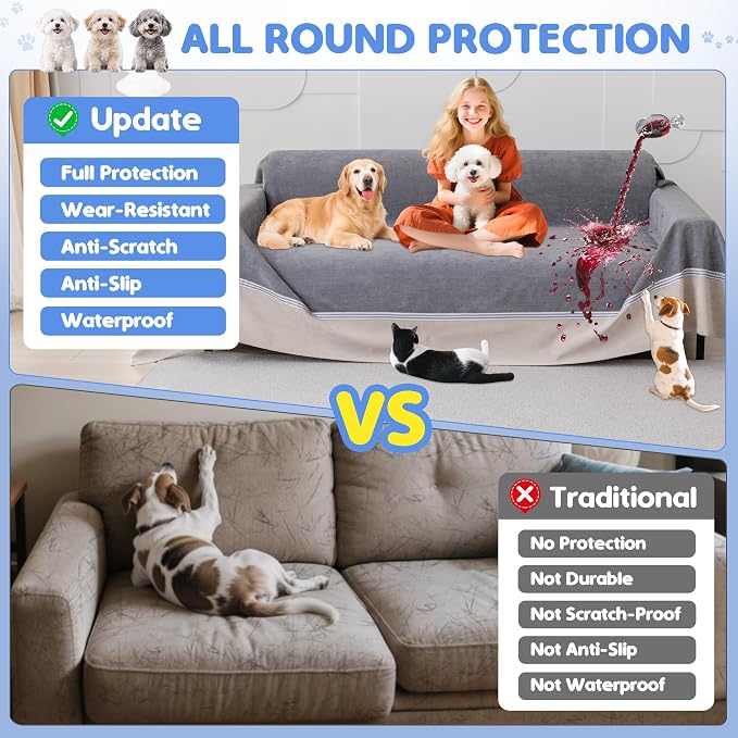 Loiion 100% Double-Sided Waterproof Dog Sofa Cover - Anti-Slip, Leakproof Couch Cover, Pet-Friendly Couch Protectors for Puppy, Large Dog, Kids and Pets 150"X91"