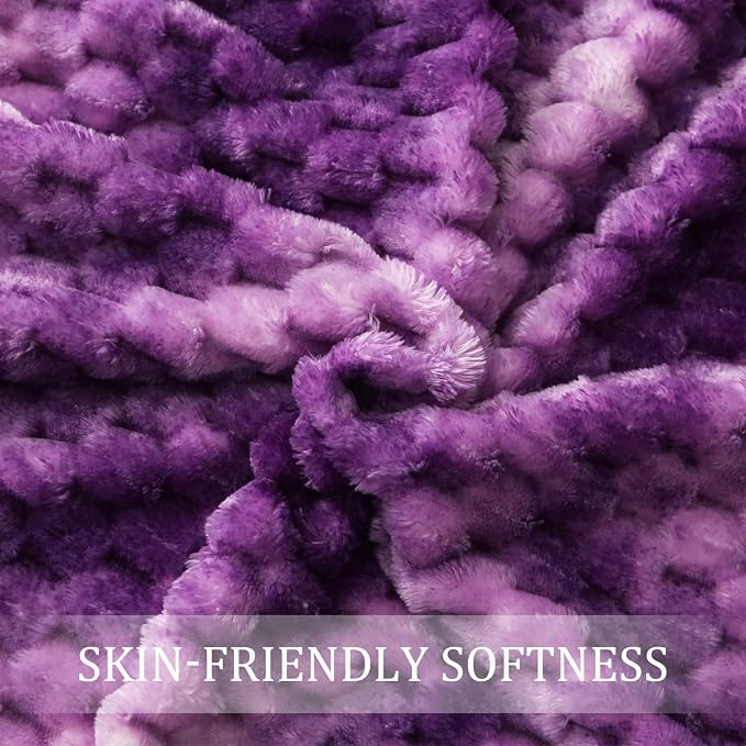 Exclusivo Mezcla Fleece Twin Blanket for Bed, Extra Large Fuzzy Tie-dye Purple Bed Blankets, Soft Cozy Plush Sofa Throws for All Seasons, 60x80 Inches