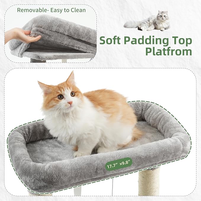 Gitelsnour Cat Tree for Indoor Cats, 55.1 inch Cat Tower with 7 Sisal Scratching Posts, Multi-level Cat Condo wit Large Play Platform Furry Ball, Cat Cave, 2 Padded Perches, Basket, Light Gray GCT013W