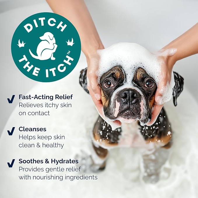 Vetnique Dermabliss Anti Itch Shampoo for Dogs & Cats, Max Strength Pramoxine Dog Shampoo Itchy Skin Relief, Allergy Relief, Cat Shampoo, Puppy Shampoo, Soap Free Oatmeal Dog Wash
