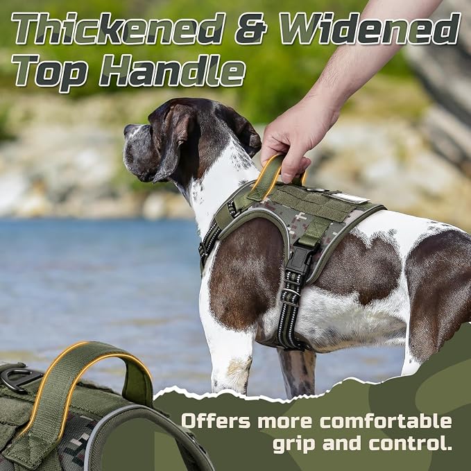 rabbitgoo Tactical Dog Harness for Small Dogs, No Pull Military Service Vest with Handle & Molle, Easy Control for Training Walking, Adjustable Reflective Straps, Green camo, S
