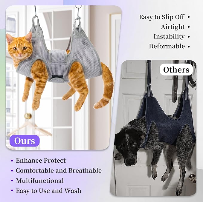PatiencET Dog Grooming Hammock Pet Hammock Cat Nail Clipper Hammock for Nail Trimming Dog Sling for Nail Clipping Dog Hanging Harness (Gray XS)