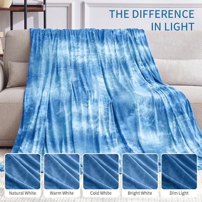 Guohaoi Cooling Throw Blanket for Hot Sleepers, Twin Size 50''×70'' Lightweight Breathable Summer Bed Blanket for Couch, Arc-Chill Q-Max >0.5 Cool Fiber,Lightweight Tie Dye Blanket Light Blue