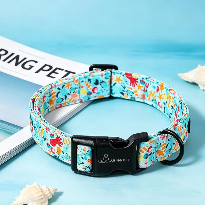ARING PET Summer Dog Collar, Cute Blue Submarine World Doggy Collars for Puppy Small Medium Large Boy Girl Dogs Pet, for Daily Photos Outdoor Beach Walking Picnic, L