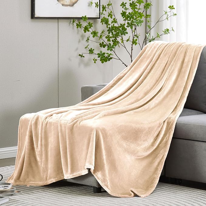 DREAMNINE Oversized Soft Fuzzy Fleece Throw Blanket Twin Size 60" x 80", Decorative Large Solid Lightweight Velvet Bed Blanket,Big Cute Cozy Accent Shaggy Microfiber Flannel Blankets for Bedroom,Beige
