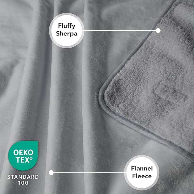 PetAmi Premium Waterproof Dog Blanket for Large Dogs, Reversible Sherpa & Flannel Fleece, Leakproof Pet Throw for Couch Protection, Soft Plush Furniture Protector for Cats, Washable, 60x80 Light Grey