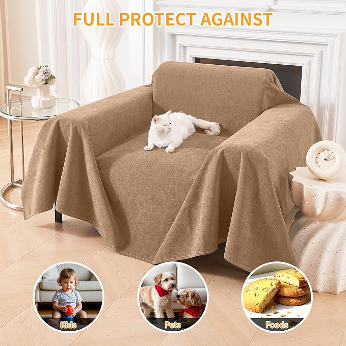 Deep Dream Cat-Scratch Resistant Armchair Couch Cover, Waterproof Sofa Cover for Dogs, Pet Friendly Couch Protectors Anti Slip Thickened Slipcovers for Dogs Pets, 71" x 91", Brown