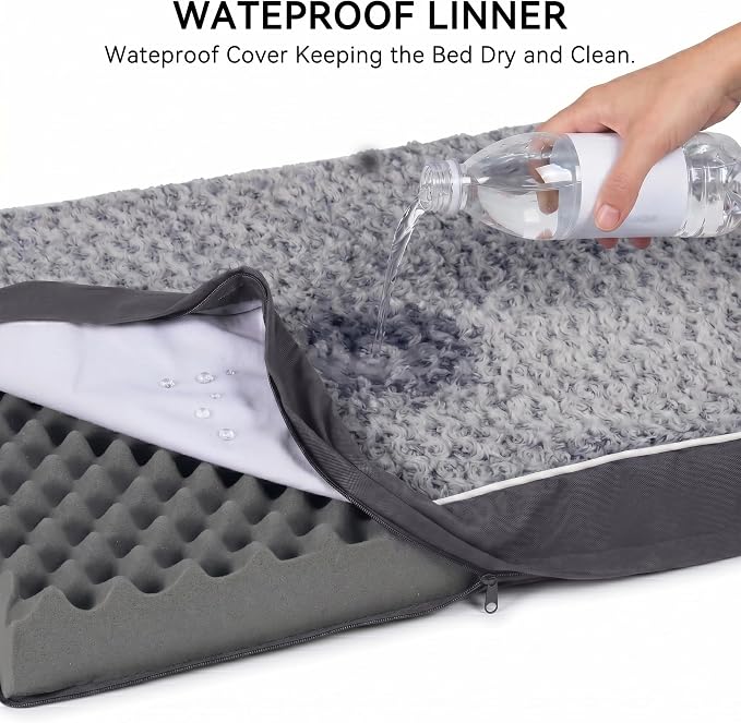 WESTERN HOME WH Orthopedic XL Dog Bed, Waterproof Extra Large Dog Bed with Removable Washable Cover and Nonskid Bottom, Thick Egg Crate Foam XL Pet Beds, Grey 42"