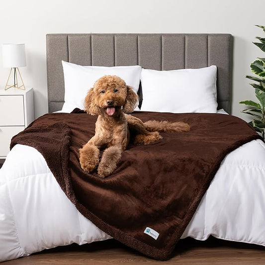 PetAmi Waterproof Dog Blanket for Couch, Queen 90x90, Pee Proof Sherpa Fleece Reversible Pet Throw, Furniture Protector for Bed Sofa, Soft Washable Cover for Large Dogs Cats, Brown Sherpa