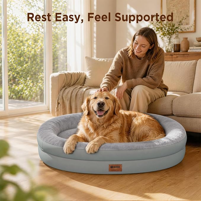 Orthopedic Dog Bed for Medium Dogs, Waterproof Dog Bed with Removable Bolsters, Egg Crate Foam Pet Couch for Medium Size Dog with Machine Washable Cover & Non-Slip Bottom, Silver