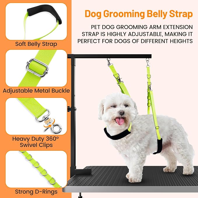 Dog Grooming Belly Strap - Dog Grooming Loops for Table Arm Extender with Clamp Extension Loop Bathing Restraint Leash No Sit Haunch Holder for Small & Medium Dogs Hair Cutting Washing (Green)