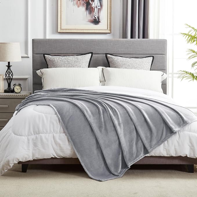 DREAMNINE Soft Plush Cute Fleece Throw Blanket for Couch Sofa 50" x 60", Decorative Solid Gray Lightweight Velvet Blanket for Chair,Cozy Accent Shaggy Minky Fuzzy Flannel Blanket for Bedroom Dorm,Grey