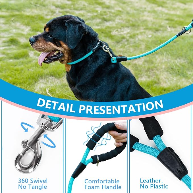 Dog Leash, Braided Rope Traction – Walking Training Lead for Medium/Large Dogs ((1/2") x 2FT, Light Blue)