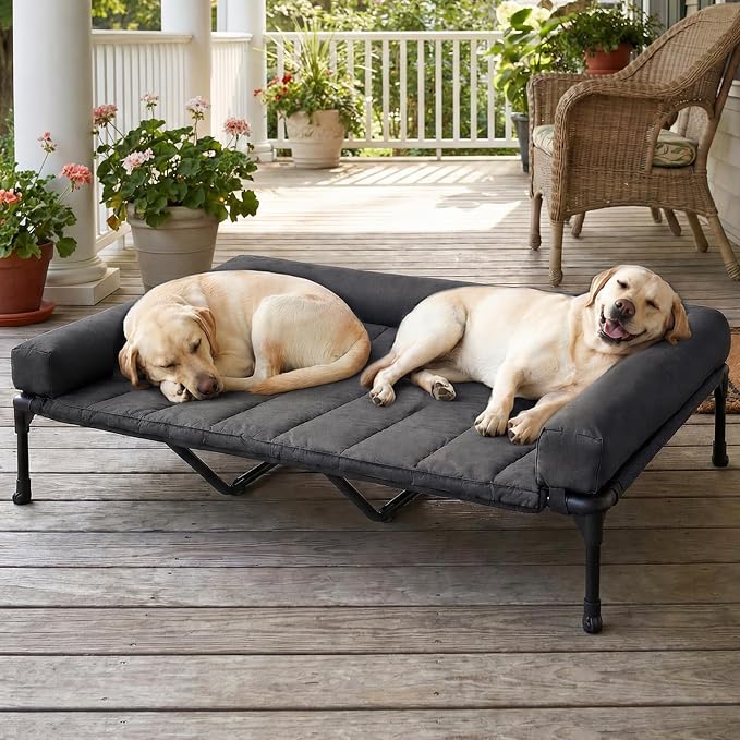 Veehoo Cooling Elevated Dog Bed Add Removable Waterproof Bolster Cushion Mat, Raised Pet Cot with Breathable Teslin Mesh, No-Slip Feet, Dog Sofa Bed for Indoor Outdoor, XXLarge, Black CWC2331B